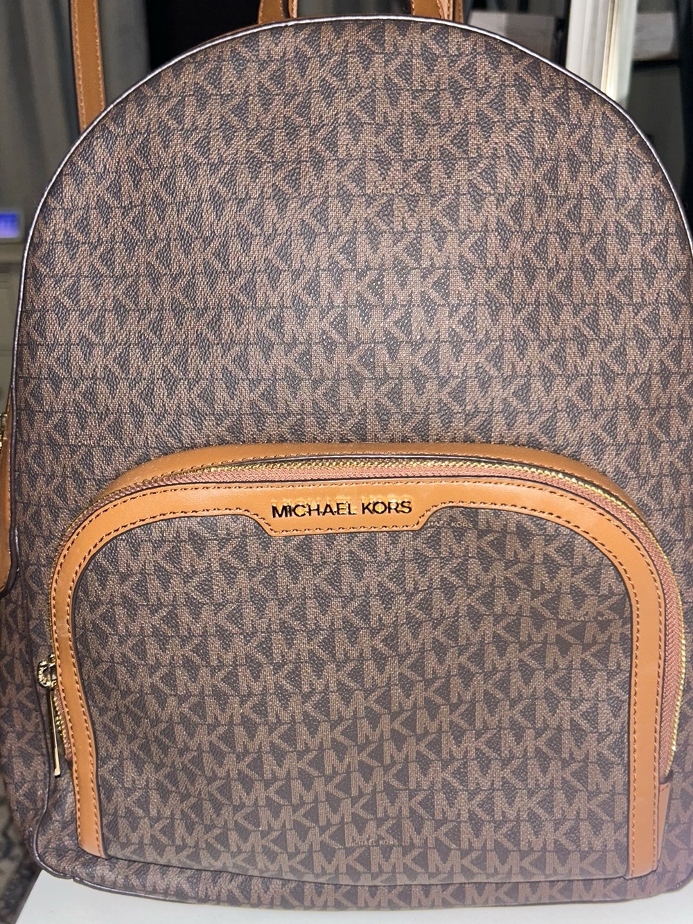 Michael Kors Brown MK Logo Backpack with Tan Trim Combo